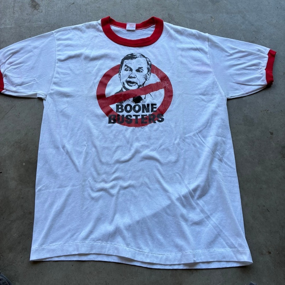 Vintage Boone Busters Ringer Tee Mens XL Gulf Coast Sportswear Single Stitch Red